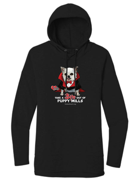 French Hoodie (Ladies, Black) - Take a Bite Out of Puppy Mills!
