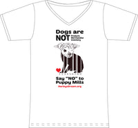 T-Shirt (Ladies, V-Neck) White - "Dogs are NOT Products"