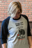 Raglan Shirt (Unisex, Heather Grey/Black) - "Dogs are NOT Products"